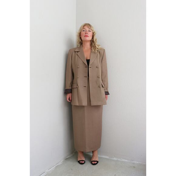 1980's Vintage Custom Tailored Houndstooth Skirt & Blazer Suit Set Women's MD LG - Picture 2 of 11